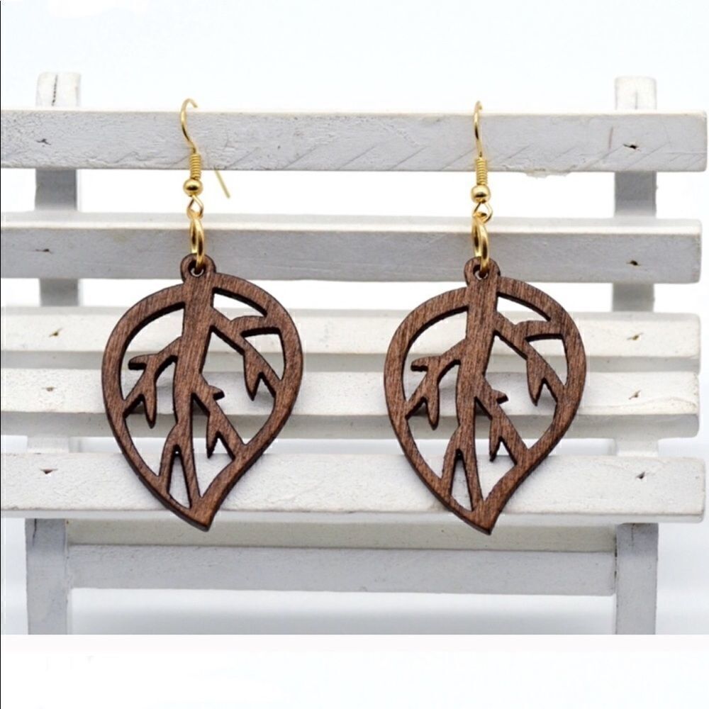 Wooden leaf earrings  